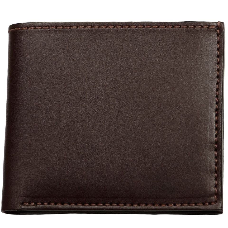 Premium Full Grain Bridle Leather Men’s Bifold Wallet With Flip Up ID Window – Brown - Made in USA