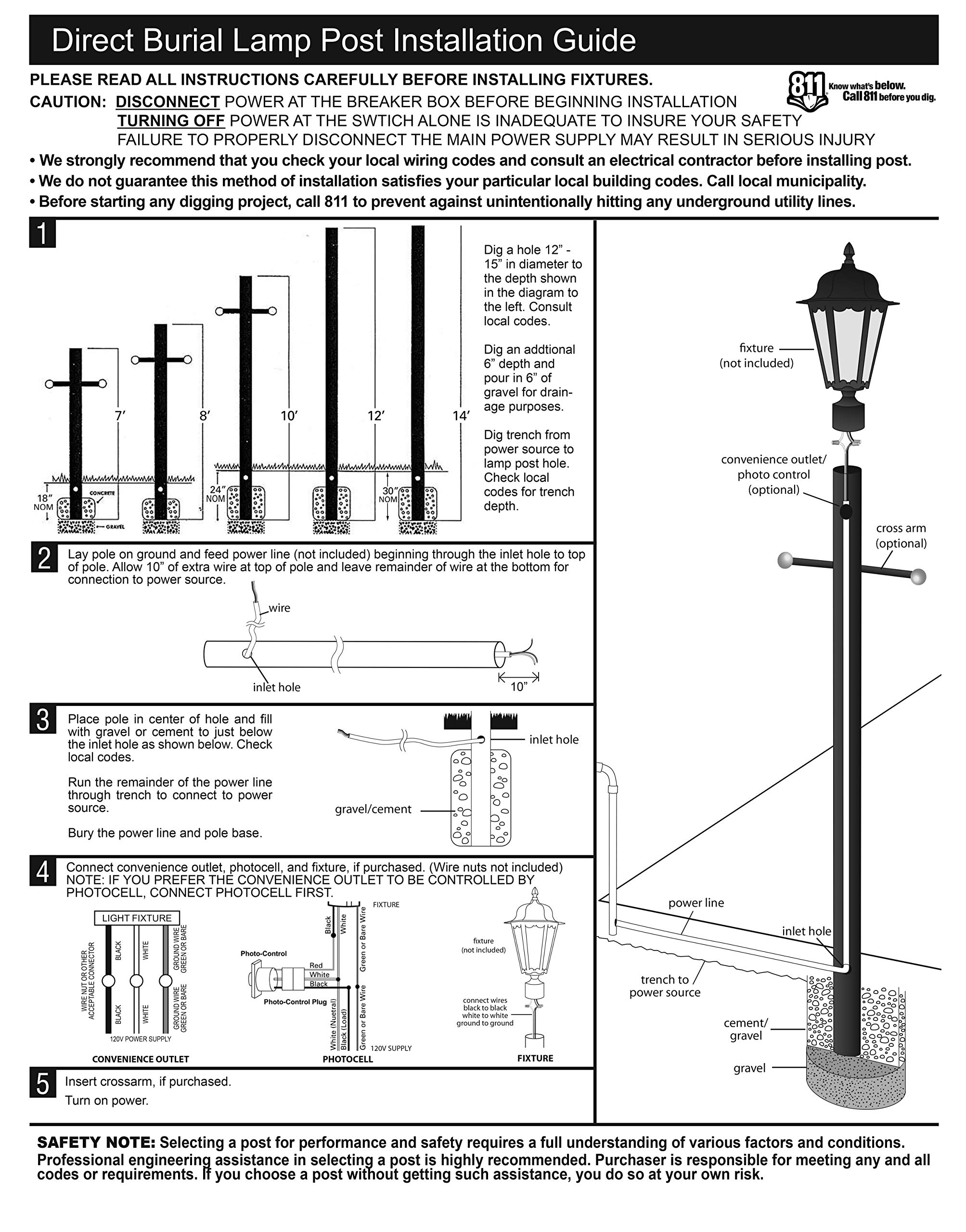 Solus SP7-CNCA-WH 7' Outdoor Direct Burial Lamp Post with Convenience Outlet, Fits 3" Post Top Fixtures, Includes Inlet Hole, Easy to Install, Corrosion & Weather Resistant, White