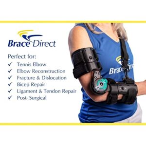 Brace Direct Adjustable Post-Op Rehabilitation ROM Hinged Elbow Brace with Shoulder Sling Stabilizer for Post-Op, Surgery Recovery, Ligament and Tendon Repairs and Dislocations