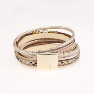 Suyi Leather Bracelet for Women Leopard Multilayer Wrap Bracelet Boho Birthday Gift Leopard Khaki