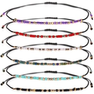 suyi seed bead string bracelet 6pcs friendship bracelet adjustable braid handmade strand bracelet gifts for women set1