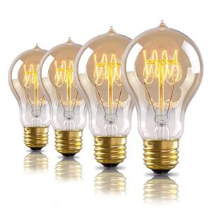 4-Pack Edison Light Bulb, 60 Watts, A19 Vintage Incandescent Light Bulbs, Dimmable Old Fashioned E26 Incandescent Light Bulbs, 240 Lumens, 2100K Warm White, Amber Glass