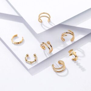 Sloong 10pcs Sparkling Ear Cuff pack Gold Dainty Helix Earrings Huggie Stud Cuff Earrings for women Earring Set | Clip On Cartilage non pierced