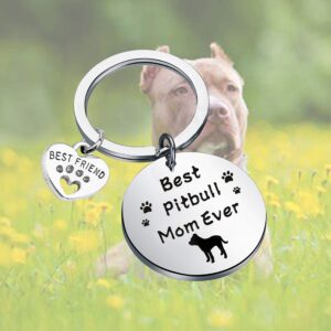 FUSTMW Dog Owner Gifts Best Pitbull Mom Ever Keychain Dog Lover Gifts Paw Print Jewelry Pet Owner Rescue Gift (best pitbull mom)