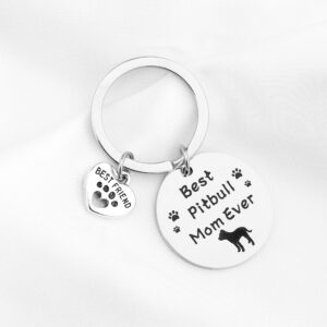 FUSTMW Dog Owner Gifts Best Pitbull Mom Ever Keychain Dog Lover Gifts Paw Print Jewelry Pet Owner Rescue Gift (best pitbull mom)