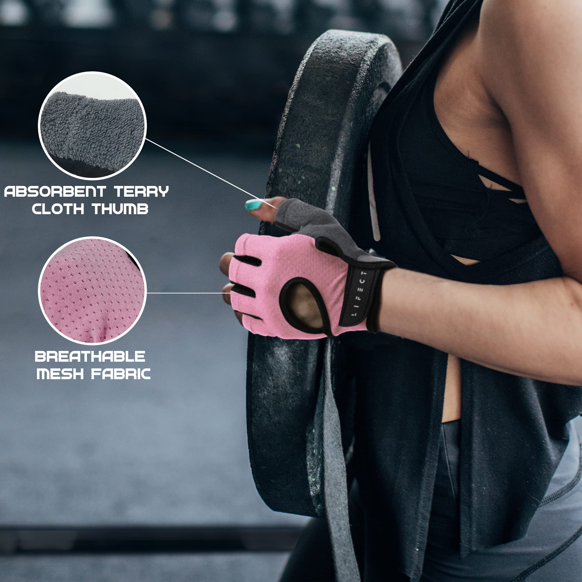 LIFECT Essential Breathable Workout Gloves, Weight Lifting Gloves with Curved Open Back, for Powerlifting, Gym, Crossfit, Women and Men (Pink, Medium)