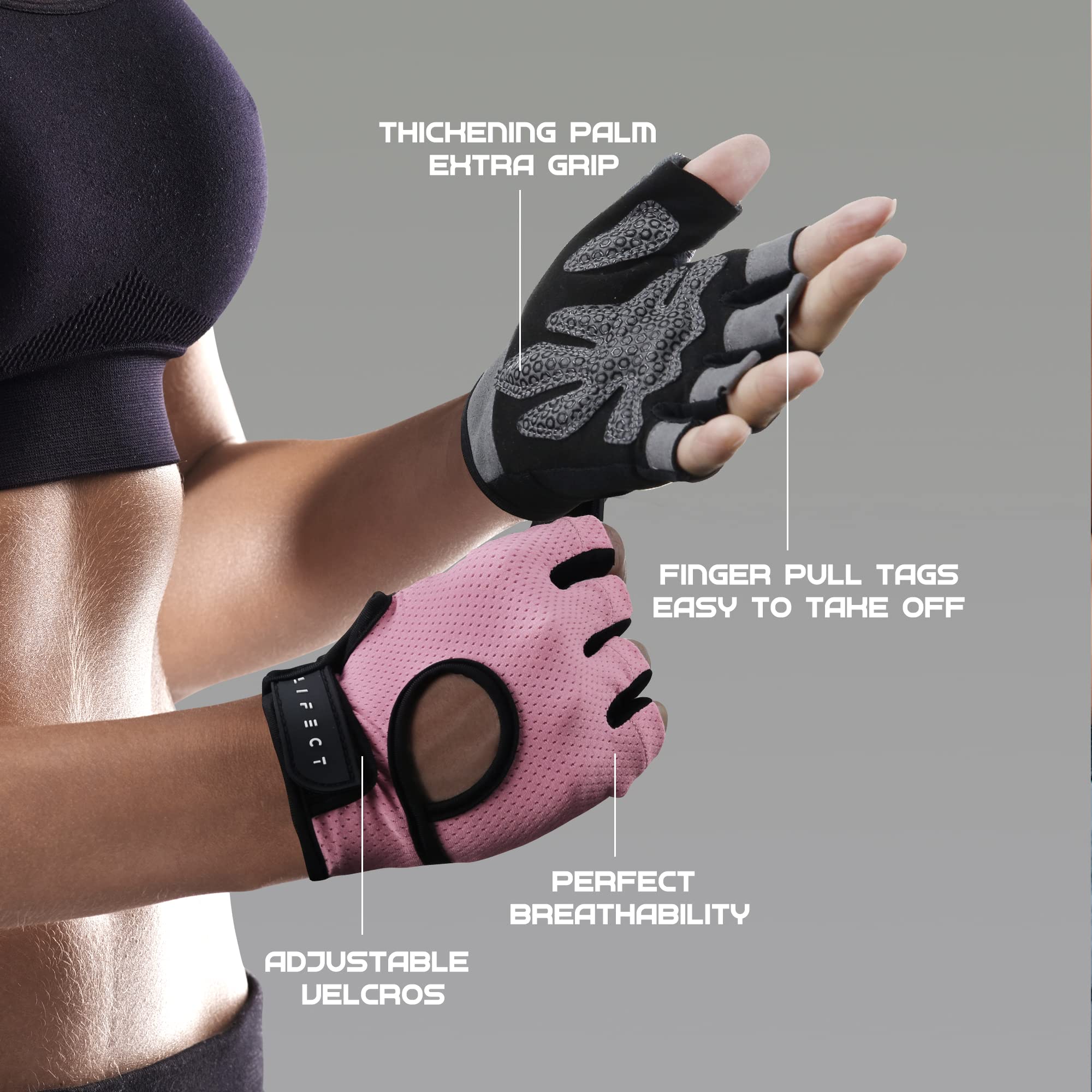 LIFECT Essential Breathable Workout Gloves, Weight Lifting Gloves with Curved Open Back, for Powerlifting, Gym, Crossfit, Women and Men (Pink, Medium)