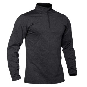 tacvasen men's sports performance shirts long sleeve pullover shirts tops zip up black grey, m