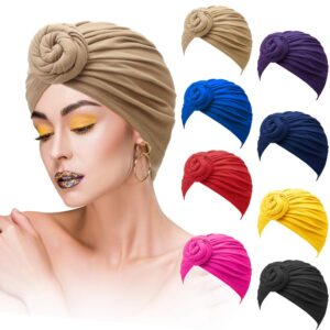 satinior 8 pieces women african turban flower knot headwrap pre tied bonnet beanie cap headwrap hair loss wrap headband tie (fresh color)