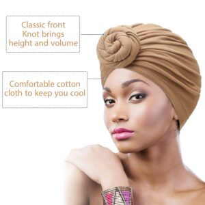 SATINIOR 8 Pieces Women African Turban Flower Knot Headwrap Pre Tied Bonnet Beanie Cap Headwrap Hair Loss Wrap Headband Tie (Fresh Color)