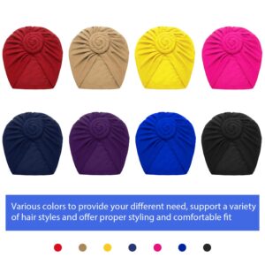 SATINIOR 8 Pieces Women African Turban Flower Knot Headwrap Pre Tied Bonnet Beanie Cap Headwrap Hair Loss Wrap Headband Tie (Fresh Color)