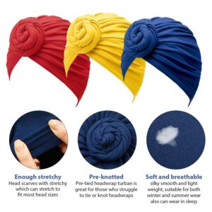 SATINIOR 8 Pieces Women African Turban Flower Knot Headwrap Pre Tied Bonnet Beanie Cap Headwrap Hair Loss Wrap Headband Tie (Fresh Color)