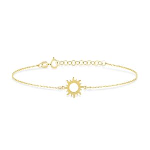 14k real gold sun bracelet for women | 14k gold good vibes only bracelets | dainty gold sunshine bracelets | women's 14k gold jewelry | gift for birthday, adjustable 6" to 7"