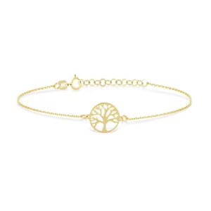 GELIN 14k Solid Gold Tree of Life Family Bracelet Adjustable Bracelet for Women