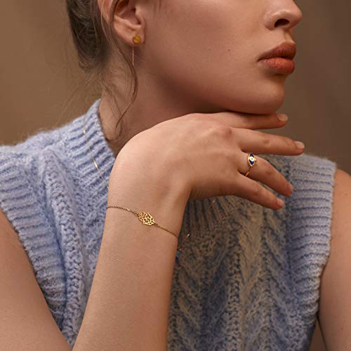 GELIN 14K Gold Hamsa Bracelet | 14k Yellow Gold Evil Eye Bracelets for Women, Adjustable 6-7"