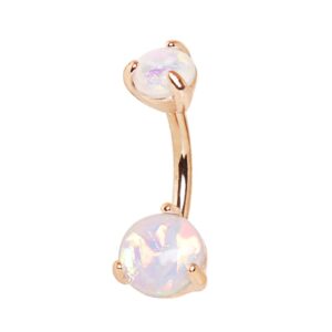 pierced owl 14g rose gold plated stainless steel white synthetic opal belly button ring