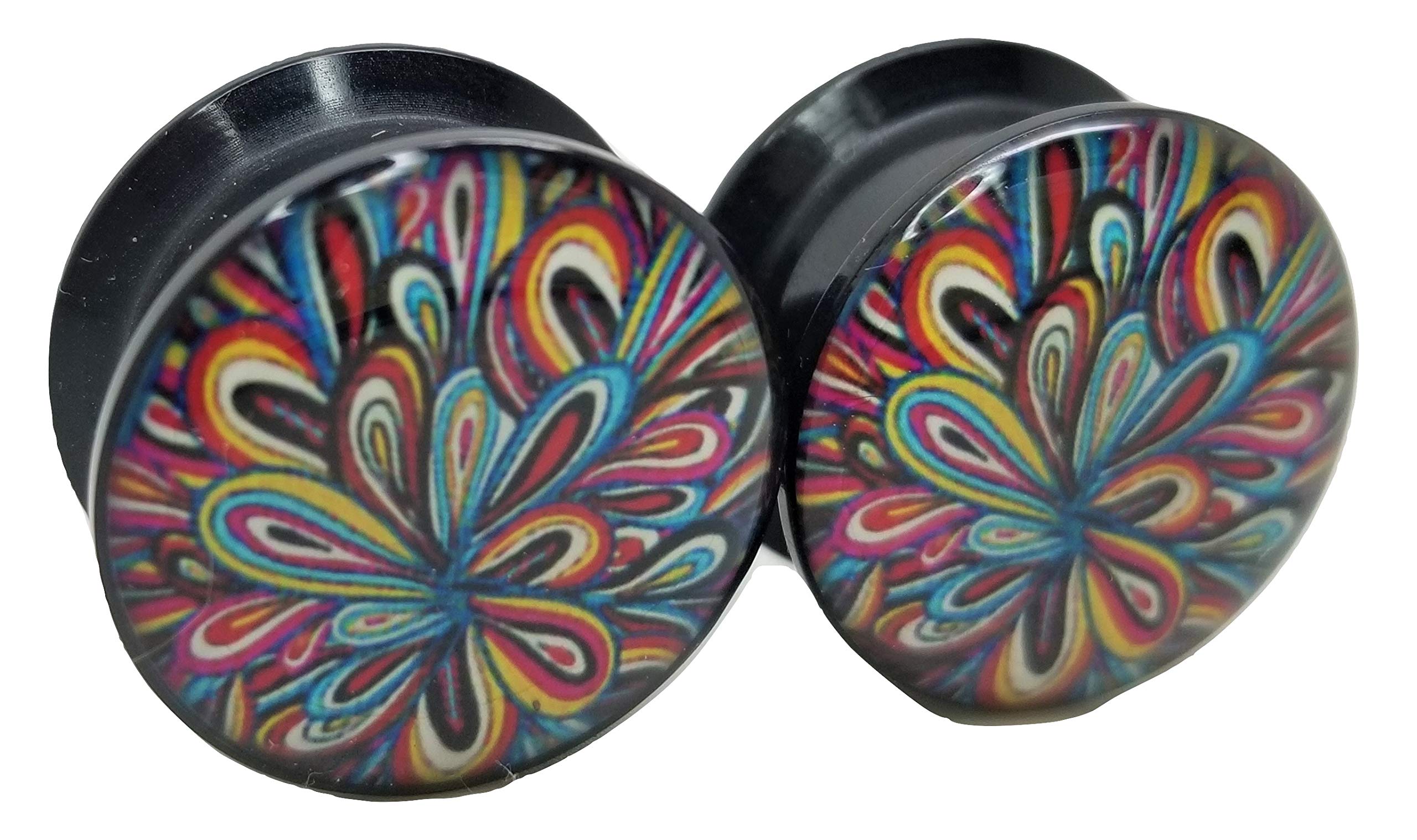 Pierced Republic Psychedelic Design Ear Plugs - Acrylic Screw-On - New - 8 Sizes - Pair (0 Gauge (8mm))