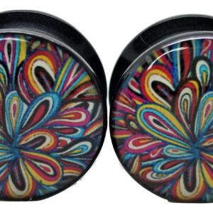 Pierced Republic Psychedelic Design Ear Plugs - Acrylic Screw-On - New - 8 Sizes - Pair (0 Gauge (8mm))