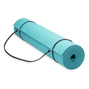 gaiam essentials premium yoga mat with carrier sling, teal, 72 inchl x 24 inchw x 1/4 inch thick