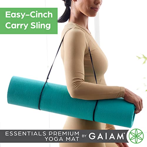 Gaiam Essentials Premium Yoga Mat with Carrier Sling, Teal, 72 InchL x 24 InchW x 1/4 Inch Thick