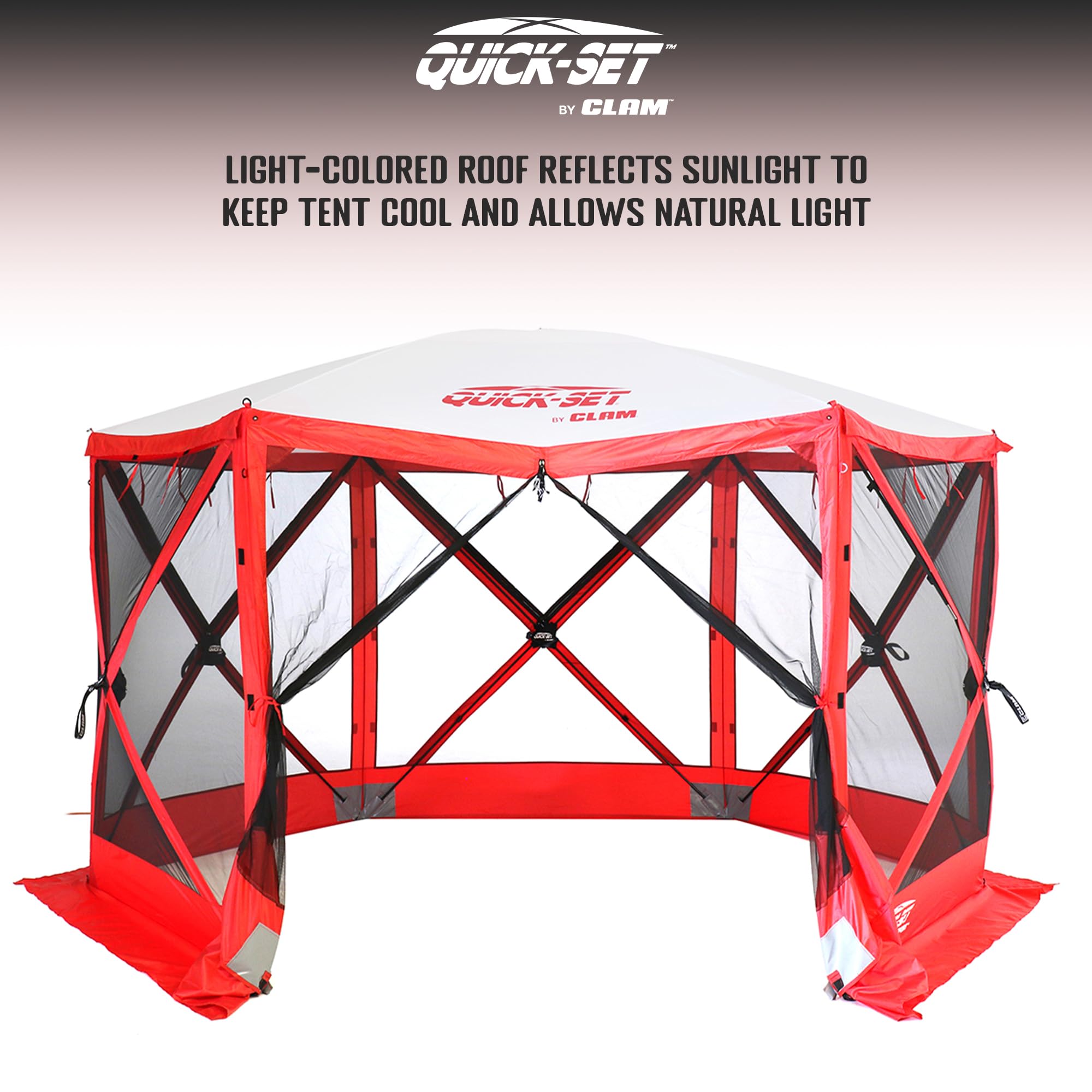 CLAM Quick-Set Escape Sport 11.5 x 11.5 Foot Portable Pop Up Outdoor Tailgating Screen Tent 6 Sided Canopy Shelter w/Stakes & Carry Bag, Red/White