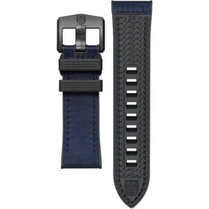 luminox - genuine watch band fpx.2404.24b.k - strap replacement 24mm blue nylon over black rubber watch strap with black stitching - men's watch bands for ice-sar series 1000 1050