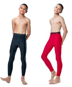 devops 2 pack youth & boys thermal compression baselayer sport tights fleece lined pants (small, (non-fly) black/red)