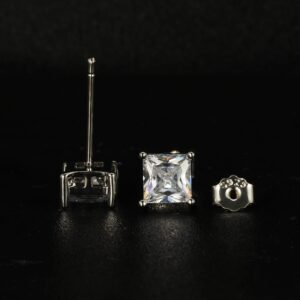 925 Sterling Silver Stud Earrings, 4 Pair Square Cubic Zirconia Stud Earring for Women Men 3 4 5 6mm