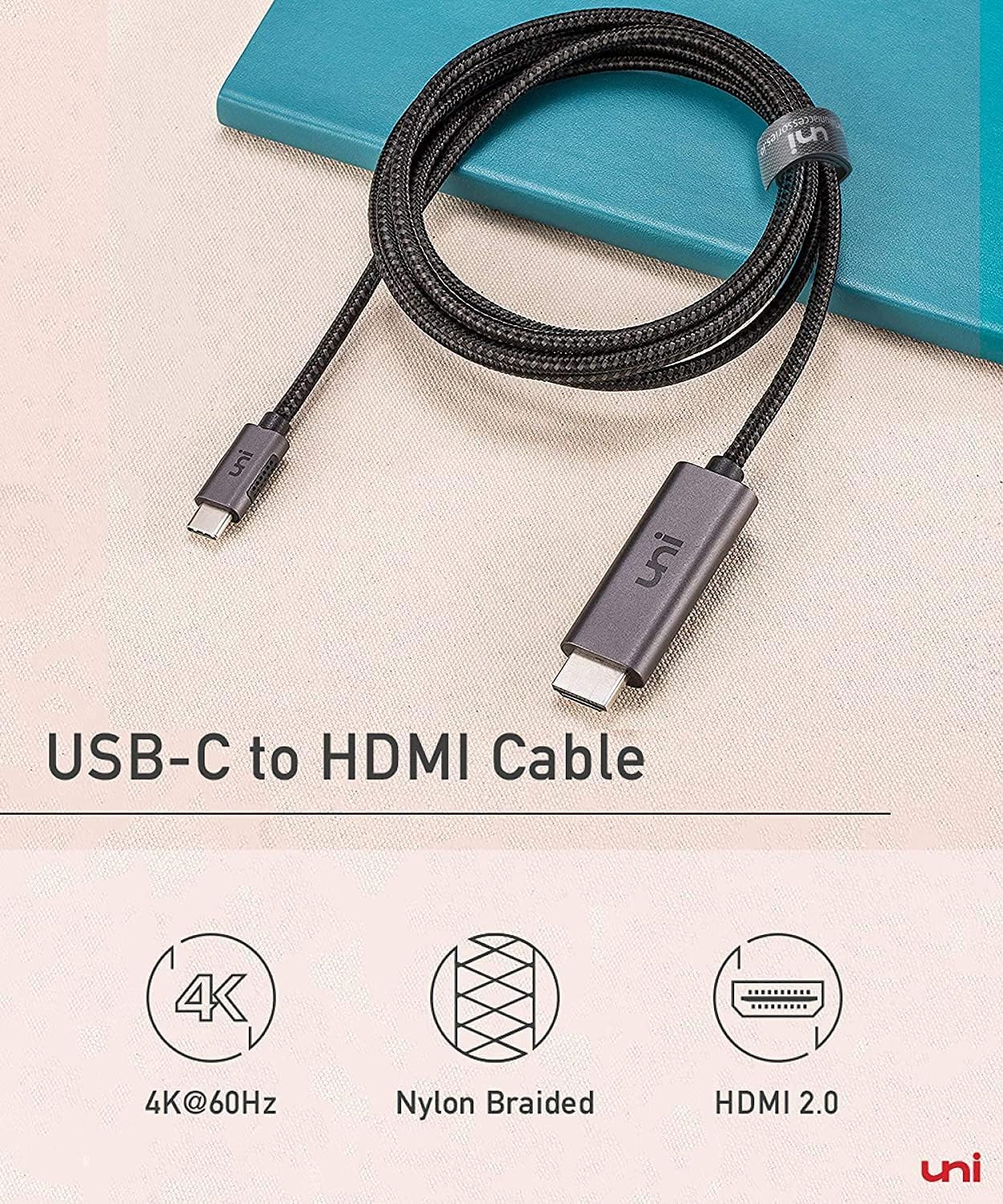 uni USB C to HDMI Cable 6ft-2 Pack 4K@60Hz, USB Type C to HDMI Cable [Thunderbolt 3 Compatible] for MacBook Pro/Air, iPad Pro, Surface Book 2, Galaxy S23, and More