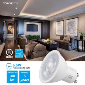 TORCHSTAR 12-Pack GU10 LED Bulbs Dimmable, 500LM 50W Halogen Equivalent, 4000K Cool White, 40° Beam Angle MR16 Spot Light Bulb for Recessed Lighting Track Lighting, UL & Energy Star Listed