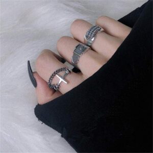 Aimimier Gothic Vintage Ring Set Half Open Cross Chain Belt Finger Ring Punk Stackable Knuckle Ring for Women or Men