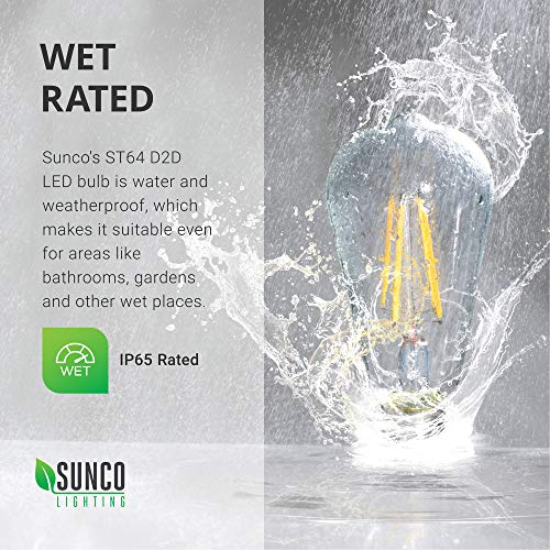 Sunco 2 Pack Dusk to Dawn Light Bulbs LED Edison 2700K Soft White, CRI90 7W Equivalent 60W, Vintage Style ST64 Extra Bright Automatic Bulb, 800 Lumens, E26 Base, Light Sensing Outdoor UL