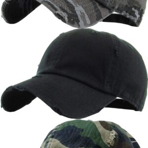 Solid Cap 3 Pack - Black, Black Camo, Camo (Distressed)