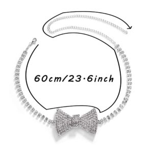 Sethain Rhinestone Choker Necklace Silver Sparkly Crystal Bowknot Necklaces Party Jewelry Accessories for Women (Silver)