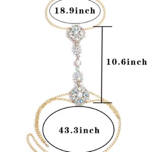 ELABEST Boho Rhinestone Statement Chest Chain Crystal Necklace Body Chain Summer Beach Body Jewelry Accessories for Women (AB Colorful)