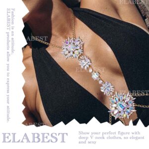 ELABEST Boho Rhinestone Statement Chest Chain Crystal Necklace Body Chain Summer Beach Body Jewelry Accessories for Women (AB Colorful)