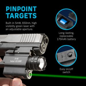 DefendTek Gun Flashlights - Rechargeable, Rail-Mounted Flashlight and Green Laser Light Combo for Shotgun, Pistol and Handgun - Gun Accessories & Weapons - DT-M3