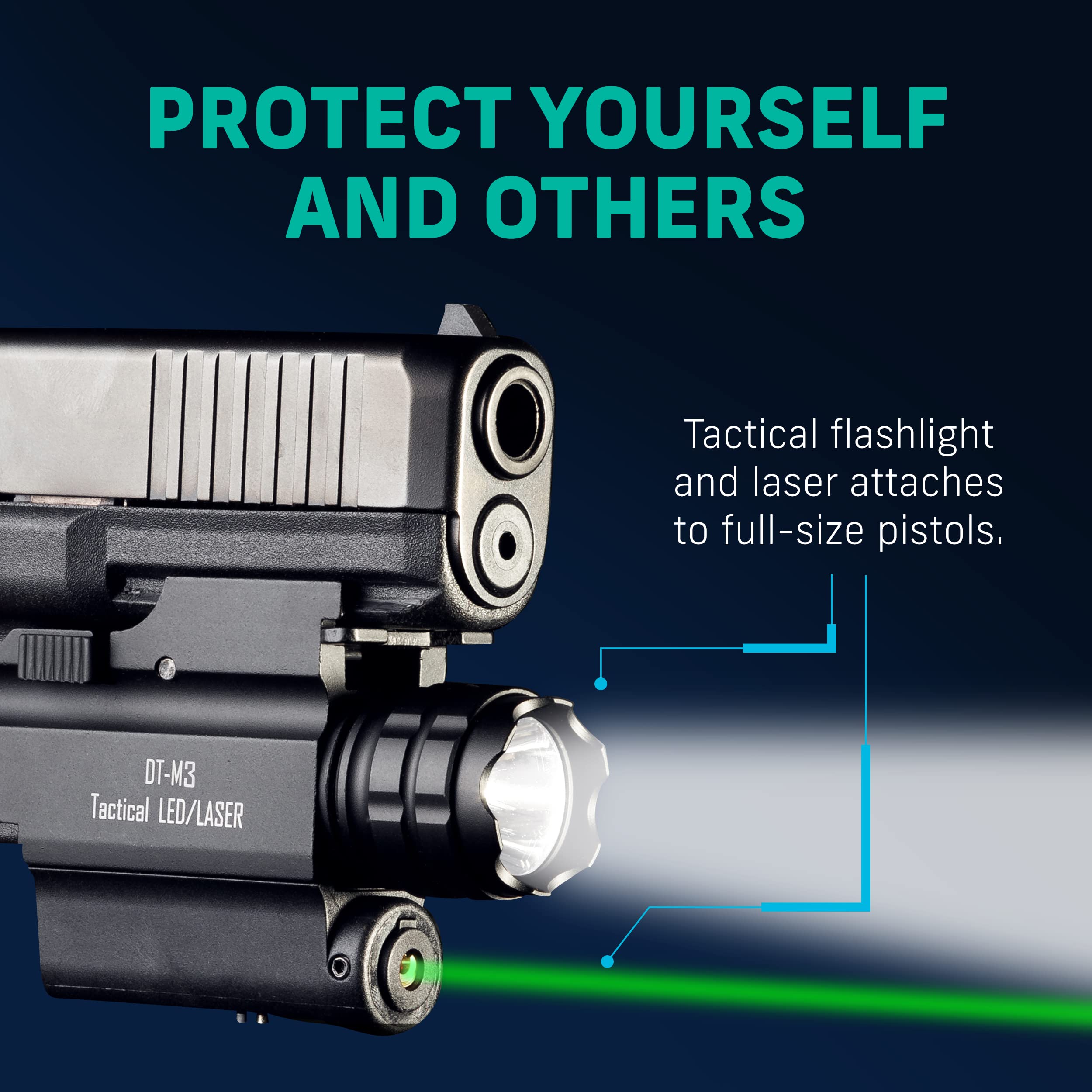 DefendTek Gun Flashlights - Rechargeable, Rail-Mounted Flashlight and Green Laser Light Combo for Shotgun, Pistol and Handgun - Gun Accessories & Weapons - DT-M3