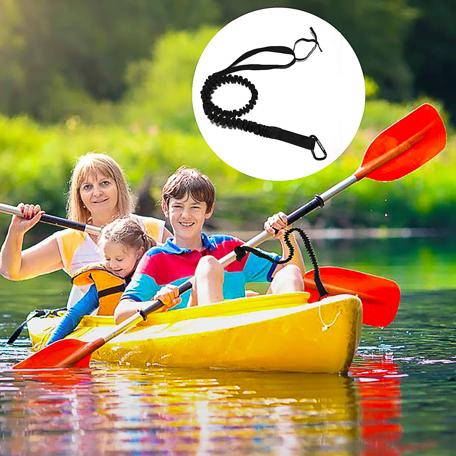 1 Pcs Paddle Satefy Leash Kayak and 1 Pcs Paddle Holder Clips, Safety Canoeing Fishing Rod Holder and Deck Mounted Universal Kayak Paddle Clip, Fishing Net Clips with Anti-Slip Design