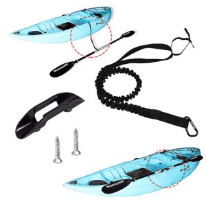 1 Pcs Paddle Satefy Leash Kayak and 1 Pcs Paddle Holder Clips, Safety Canoeing Fishing Rod Holder and Deck Mounted Universal Kayak Paddle Clip, Fishing Net Clips with Anti-Slip Design