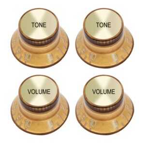 Metallor Electric Guitar Top Hat Knobs Speed Control Knobs 2 Volume 2 Tone Compatible with Les Paul LP Electric Guitar Parts Replacement (Gold)