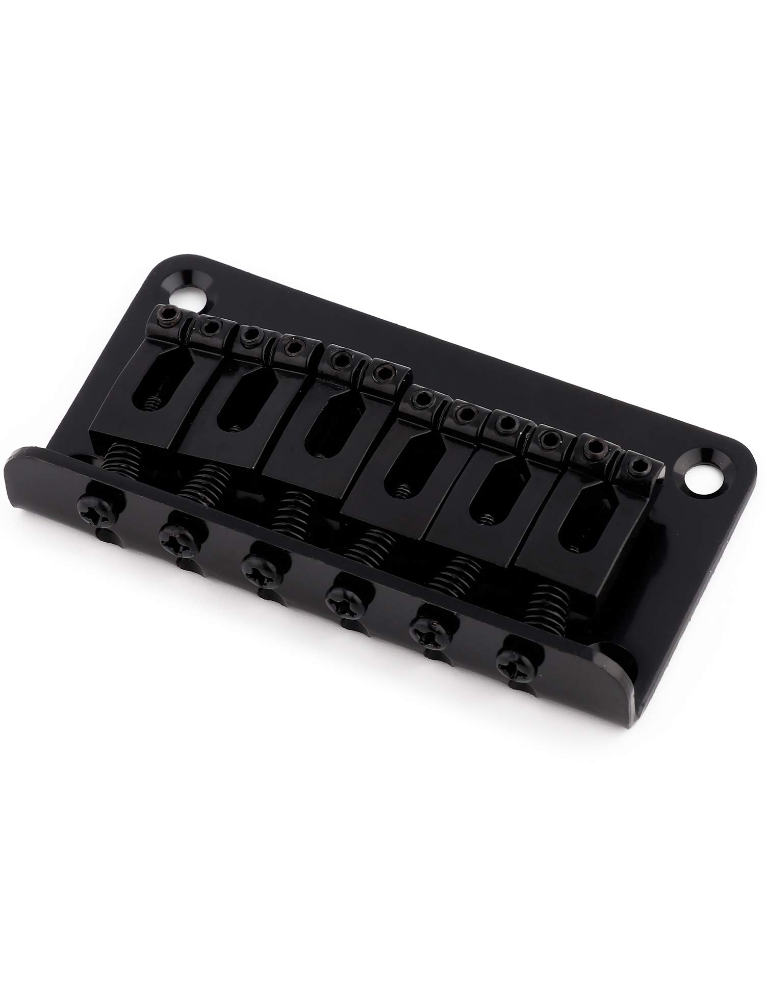 Metallor Top Load Guitar Bridge Tailpiece Fixed Hardtail Saddle Bridge Compatible with 6 String Fender Strat Tele Style Electric Guitar Parts Black.