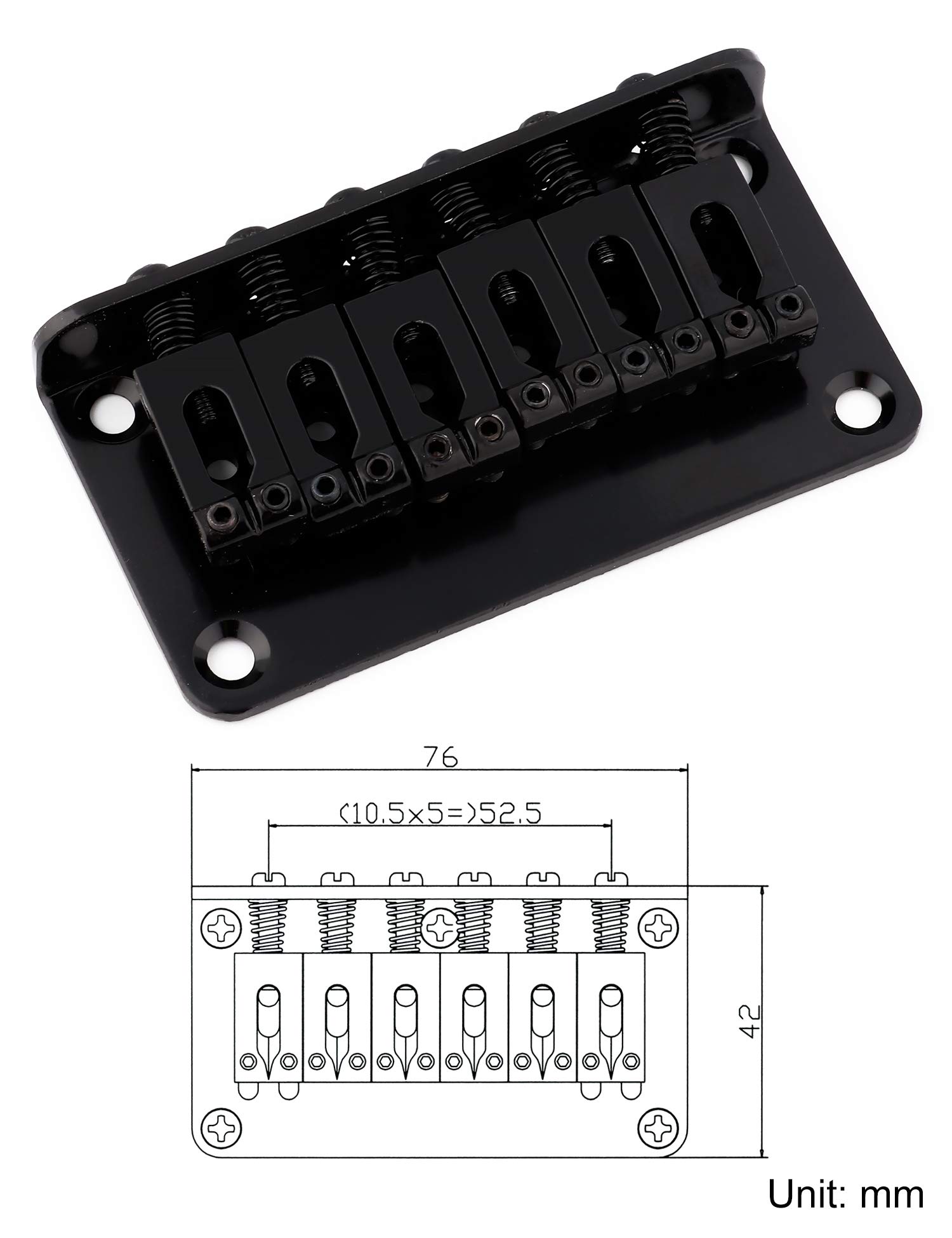 Metallor Top Load Guitar Bridge Tailpiece Fixed Hardtail Saddle Bridge Compatible with 6 String Fender Strat Tele Style Electric Guitar Parts Black.