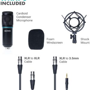 Movo PC-M6 Universal Cardioid Condenser Microphone with XLR and 3.5mm, Shock Mount, and Windscreen - Perfect for Podcasting, Live-Streaming, Gaming, Remote Work