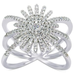 Savlano 18K White Gold Plated Cubic Zirconia Starburst Ring for Women (9)