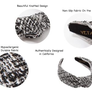 YETASI Black Knotted Headband for Women with Hints of White Threading is Unique. Tweed White Black Headbands for Women Top Knot