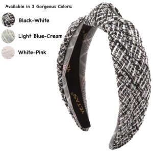 YETASI Black Knotted Headband for Women with Hints of White Threading is Unique. Tweed White Black Headbands for Women Top Knot