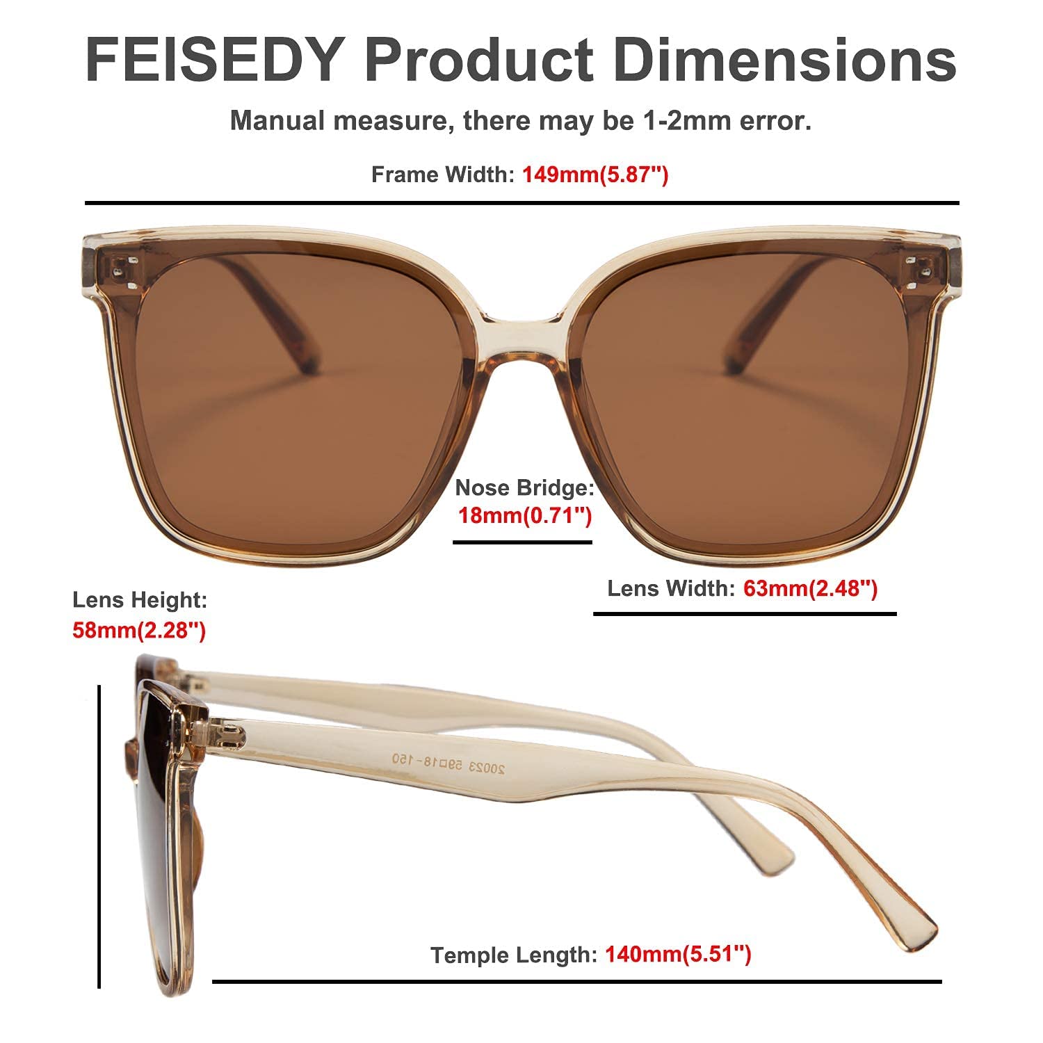 FEISEDY Retro Square Polarized Sunglasses Women Men Oversized Vintage Shades B2600