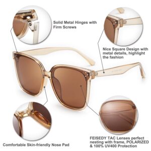 FEISEDY Retro Square Polarized Sunglasses Women Men Oversized Vintage Shades B2600