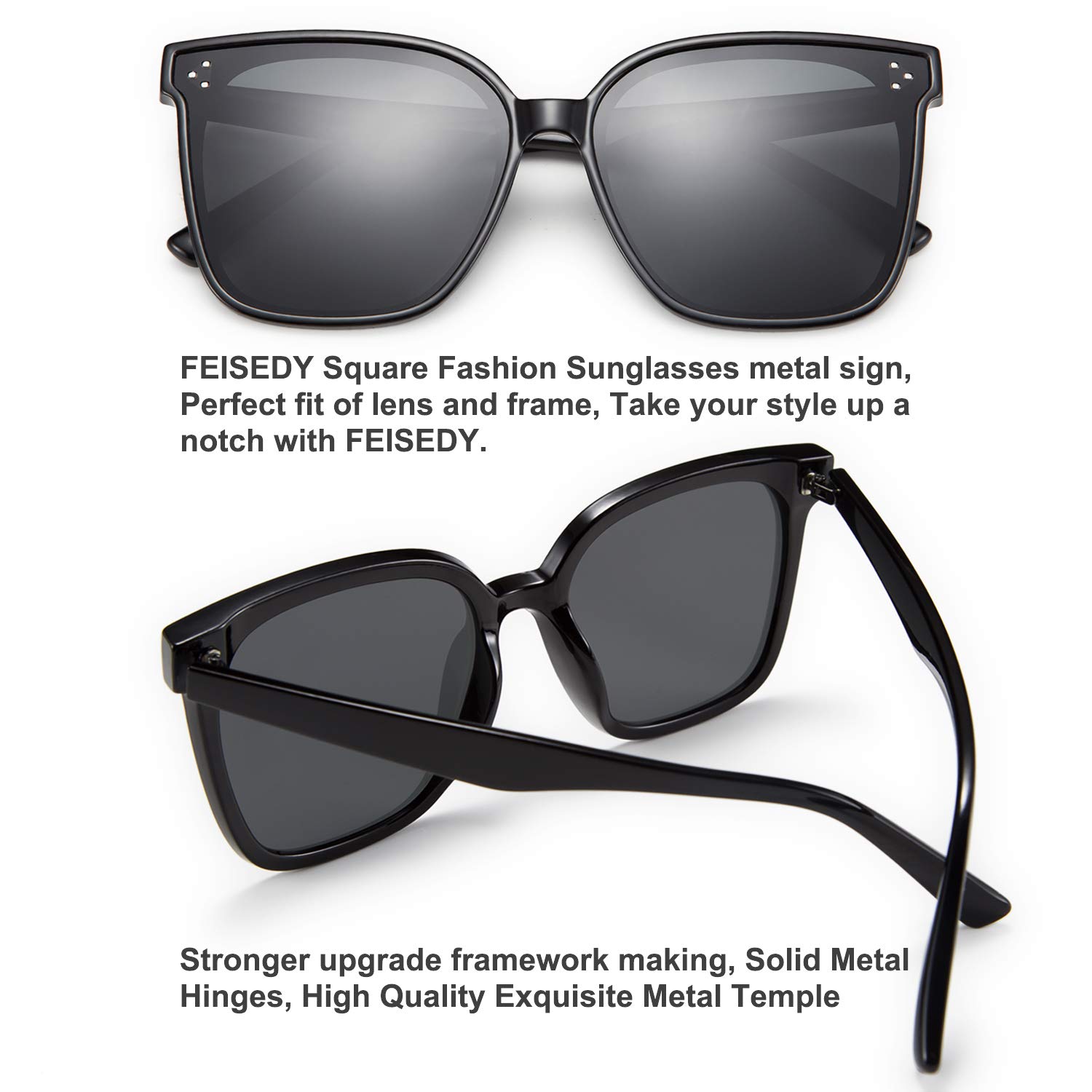 FEISEDY Retro Square Polarized Sunglasses Women Men Oversized Vintage Shades B2600